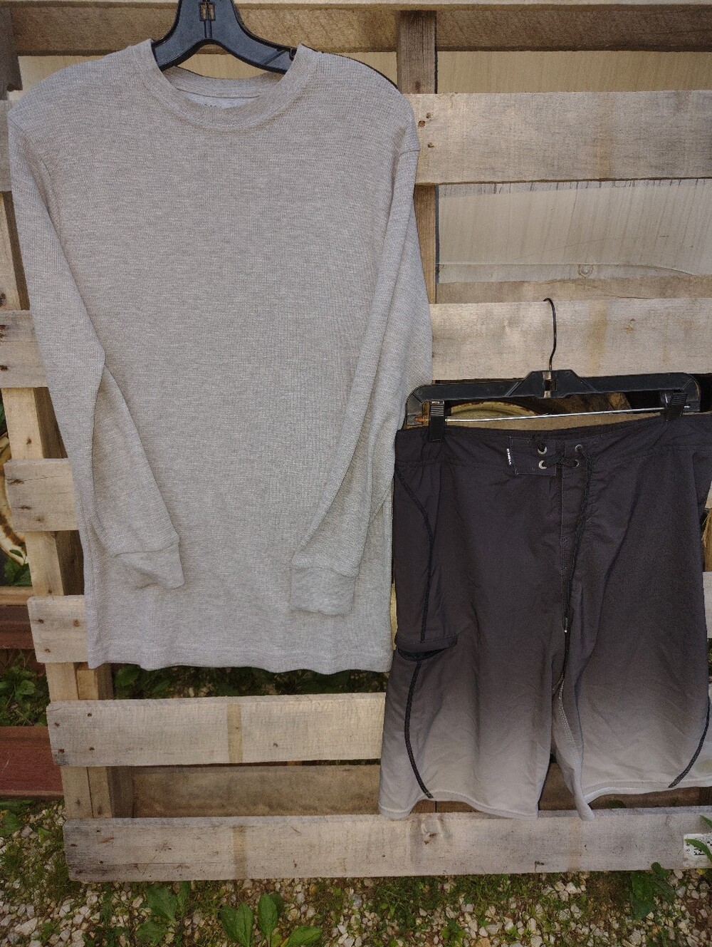 Neutral Crewneck Thermal Top and Ombre Swim Shorts